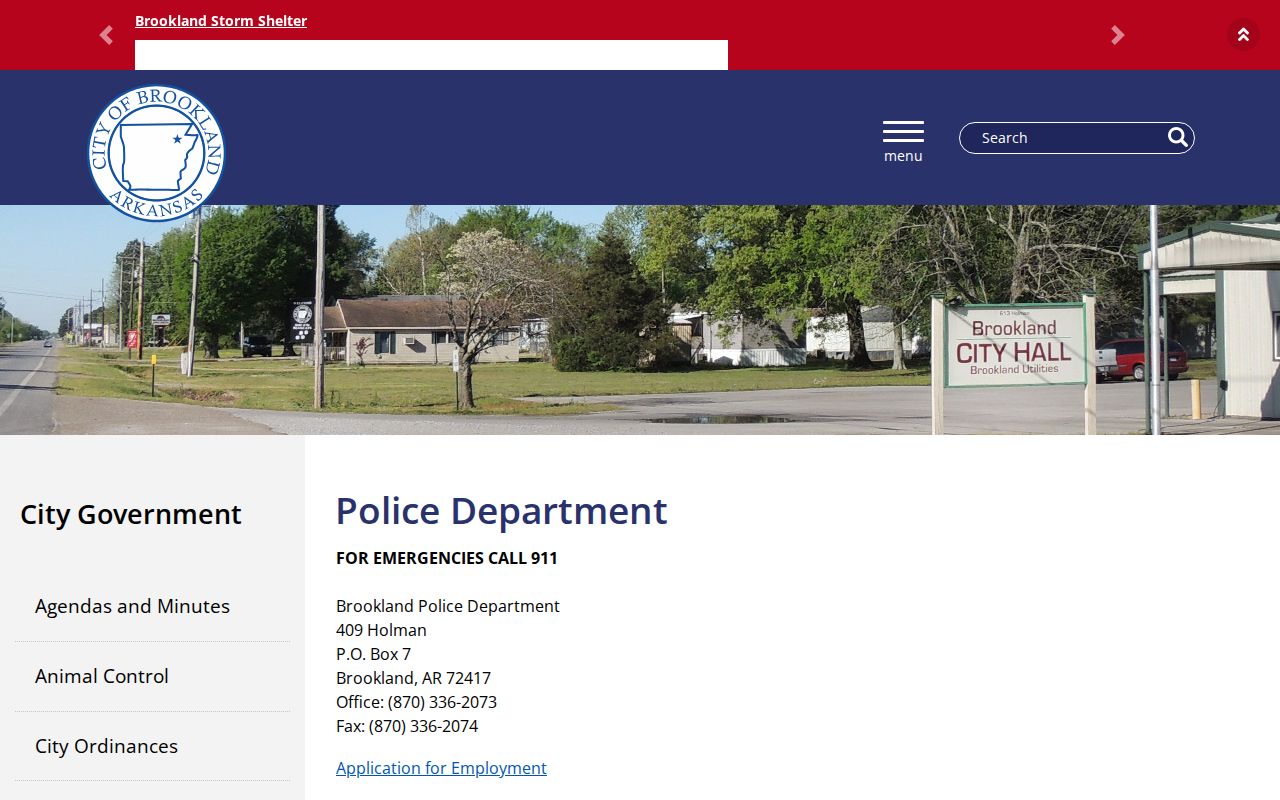 Brookland Police Department page for local arrest record contacts