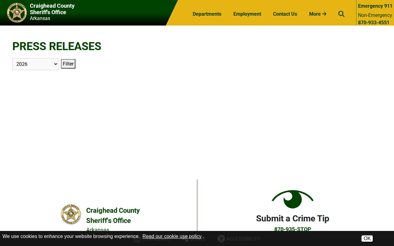 Craighead County sheriff arrest news and press release records