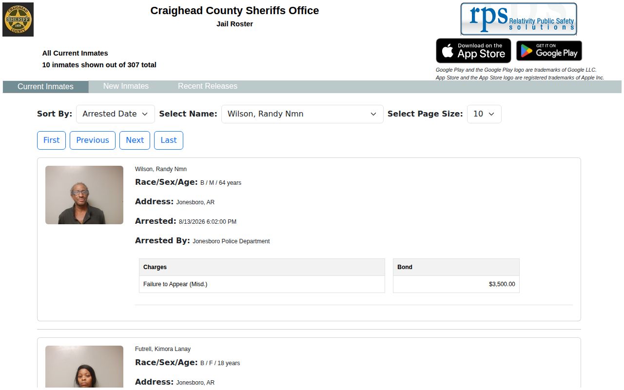 Craighead County current inmate roster and booking-photo search