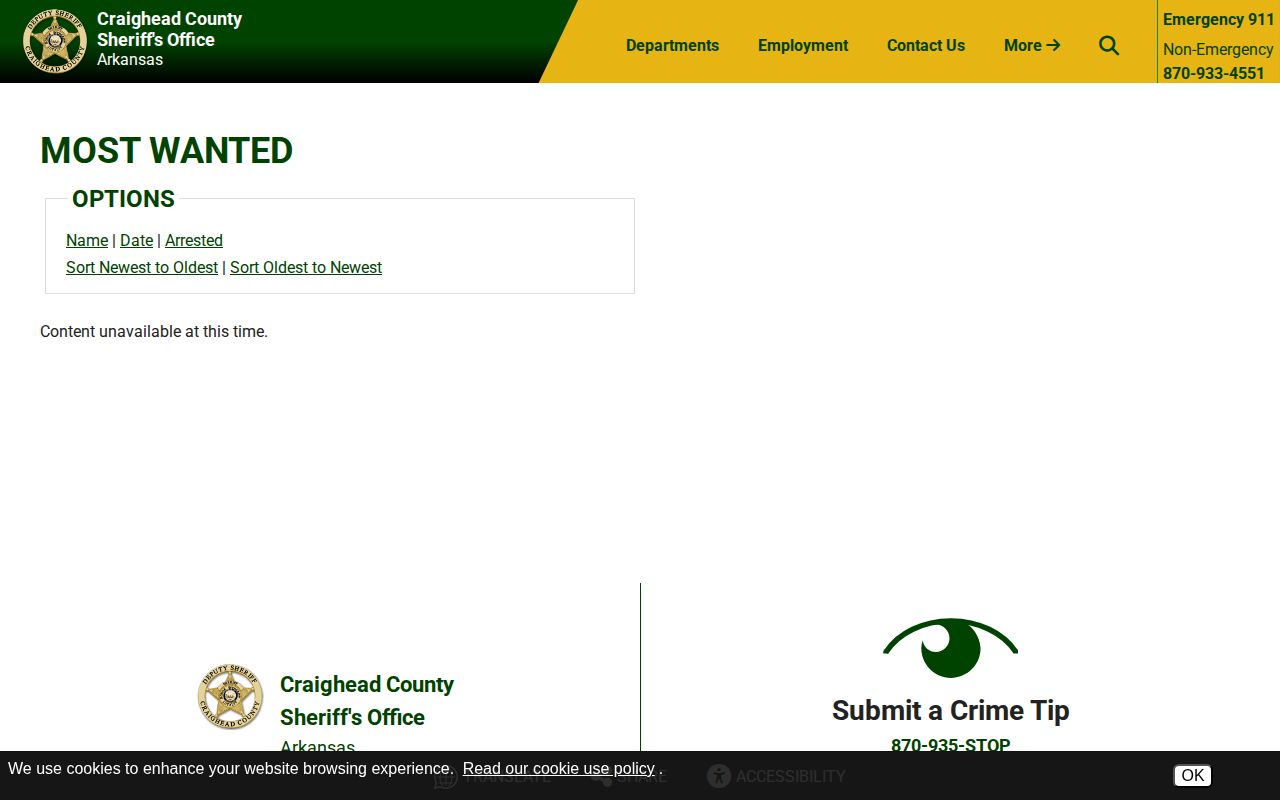 Craighead County sheriff wanted list record interface